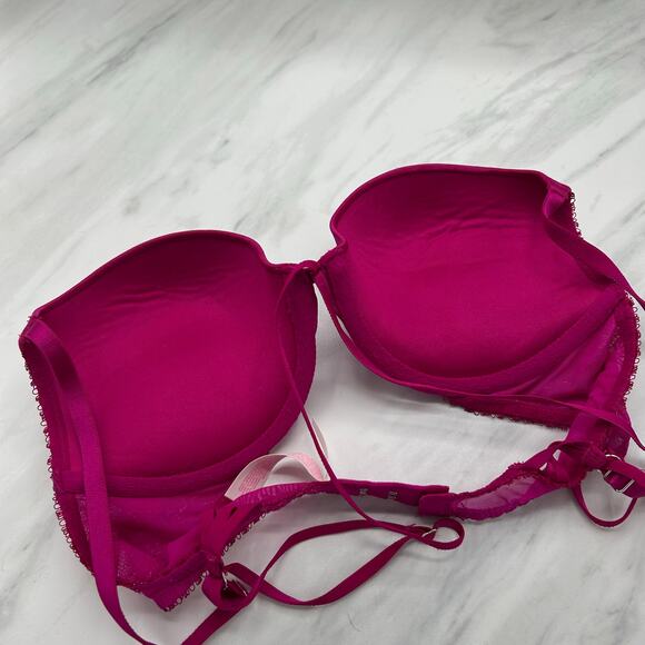 Victoria’s Secret Very Sexy Push Up Bra 34C Metallic Fuchsia Pink Lace Underwire - Picture 7 of 13